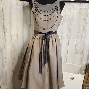 Chic One Shoulder Beige Dress with Embellishments